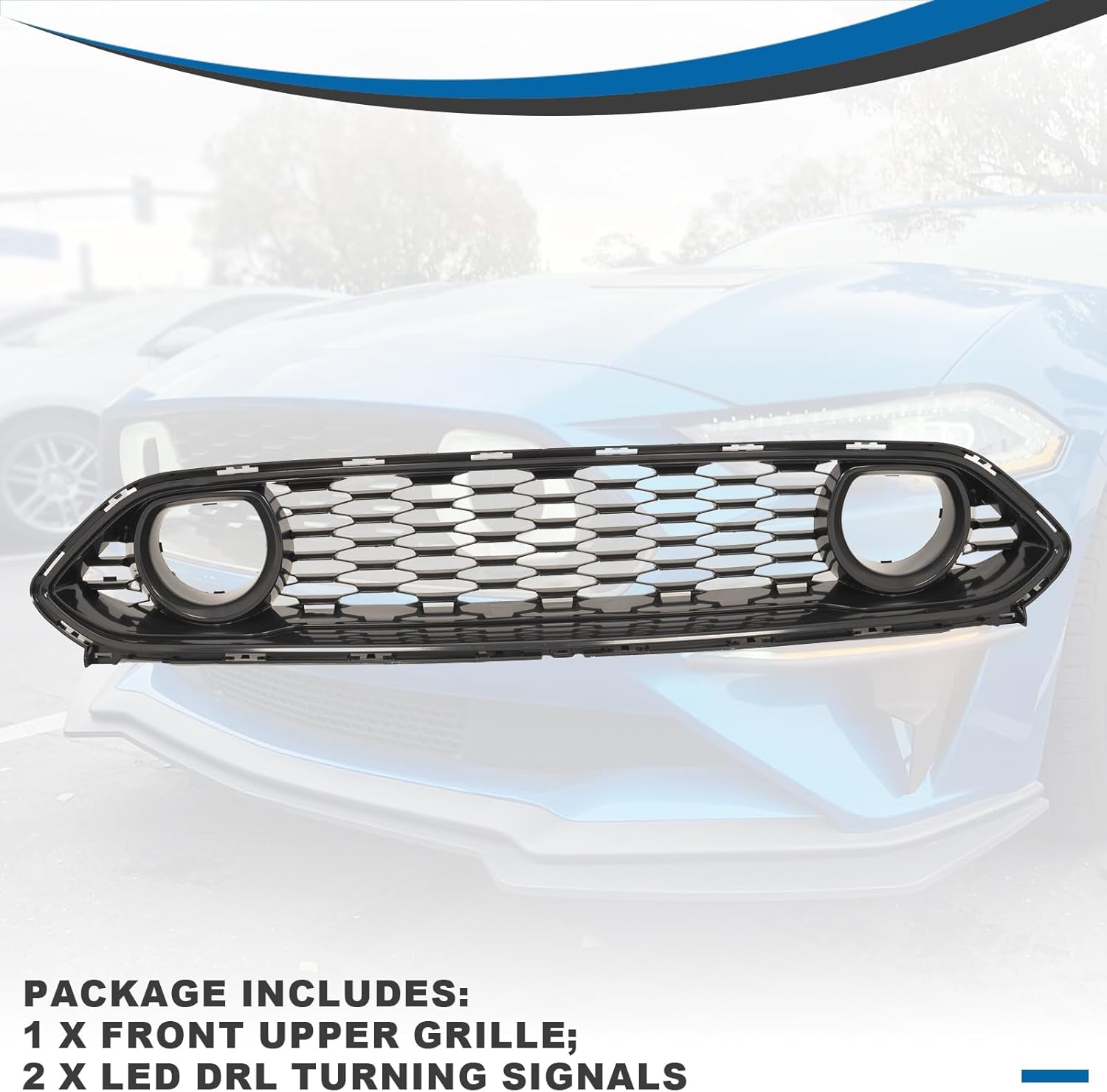 Mach 1 Style Grille Compatible with 2018-2022 Ford Mustang ABS Black Front Bumper Grill with DRL Turning Signal