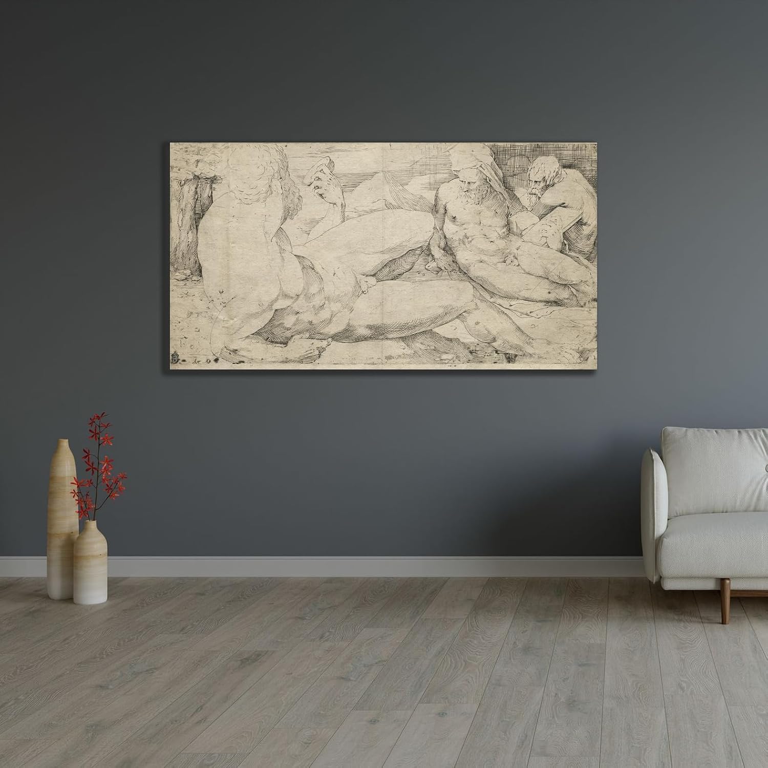 ArtDirect Three Male Nudes (second quarter 1500s) Custom Framed Art Print Giclee Print or Canvas Options with Various Sizes and Customization by Domenico Beccafumi