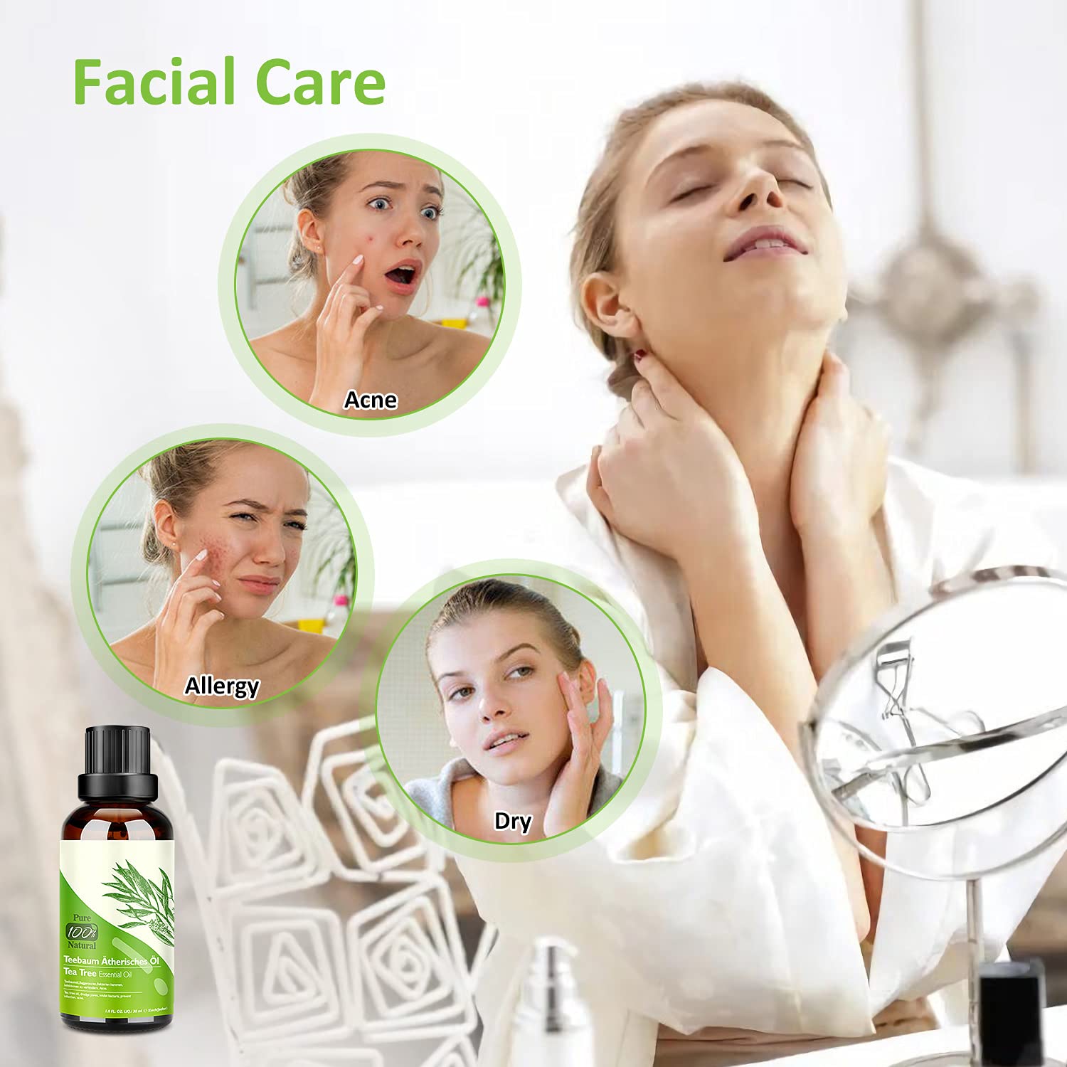 Tea Tree Oil Puro 100% Olio Essenziale Tea Tree 2 PACK - Olio di Acne Naturale Anti Acne e Brufoli Aromaterapia 30ML