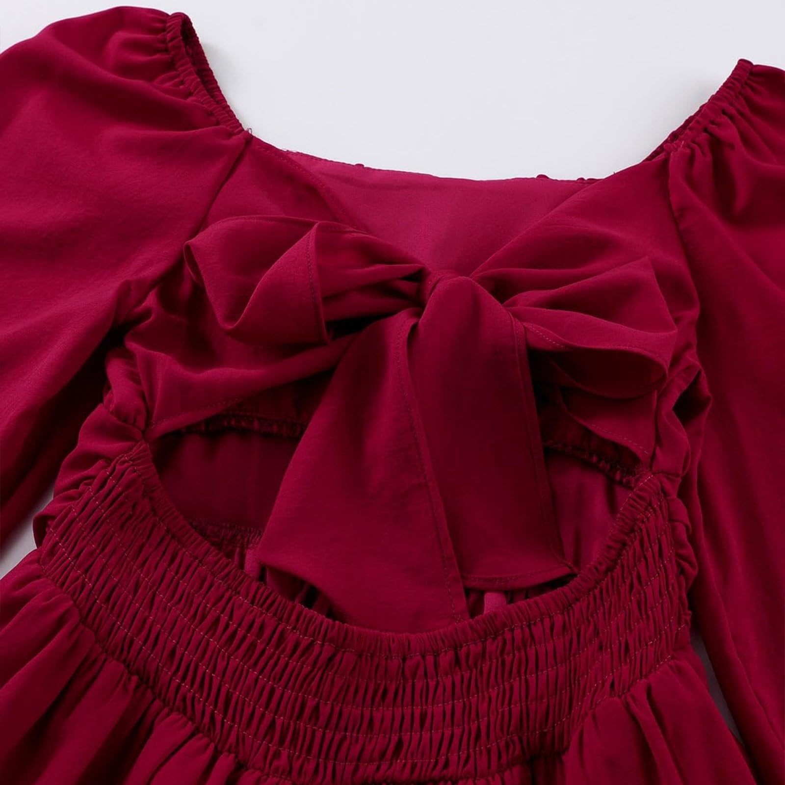 Vestito da ragazza con scollo quadrato a maniche lunghe a trapezio per bambini estivo casual a vita alta plissettato con volant in spiaggia vacanza abito da sposa