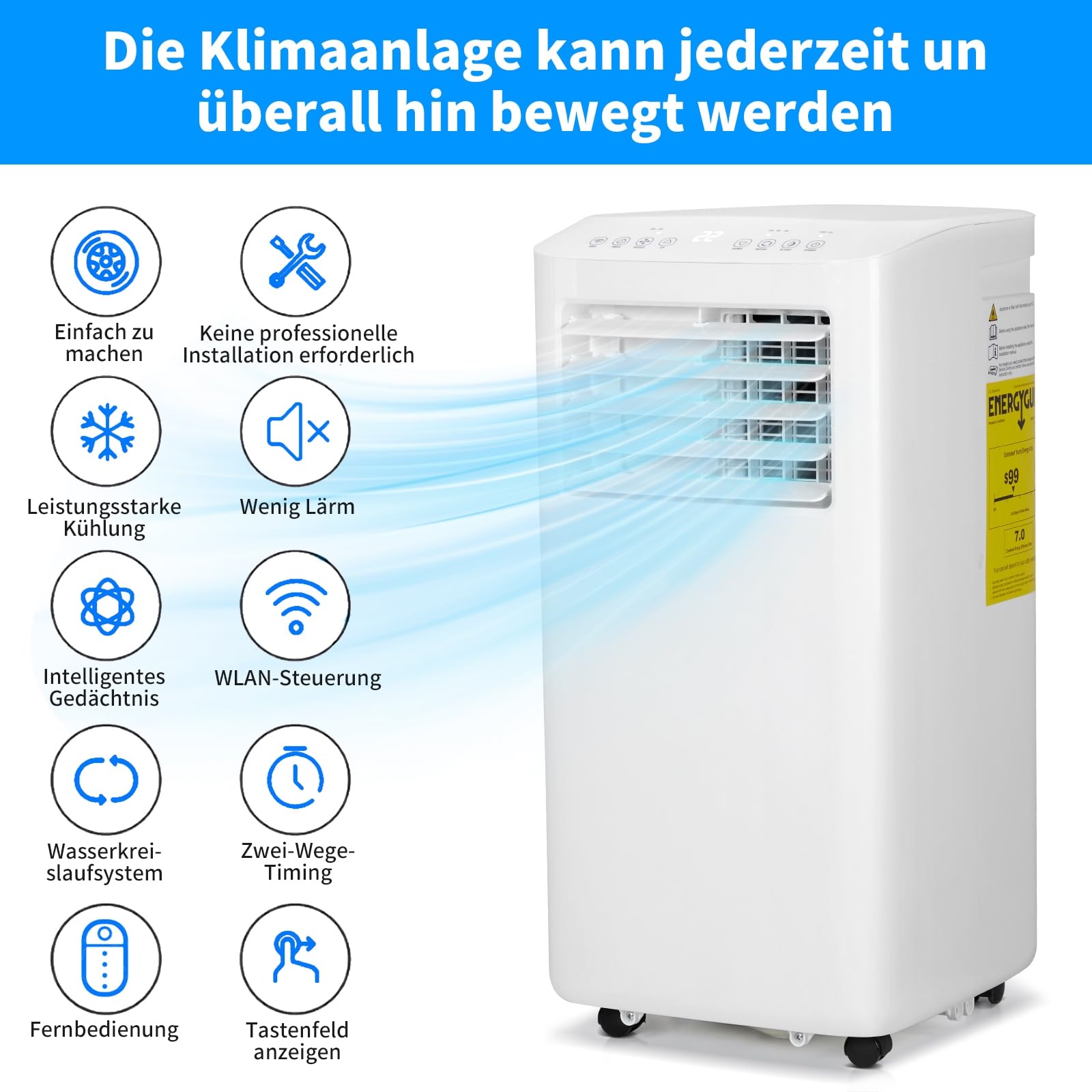 LEADZM Mobile Klimagerät klimaanlage,10000 BTU 1120W, Raumgröße bis 32㎡,Air Conditioner mit Abluftschlauch,Kühlen,Ventilieren,Entfeuchten