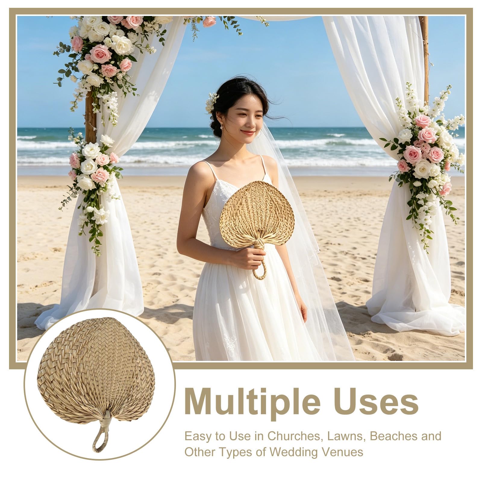 12 Stück Handgewebter Rustikaler Fächer aus Kühlend Beige Bulrush in Raffia Dekorativ Boho Stil und für Hochzeitsdekoration und Wandkunst im Wohnzimmer