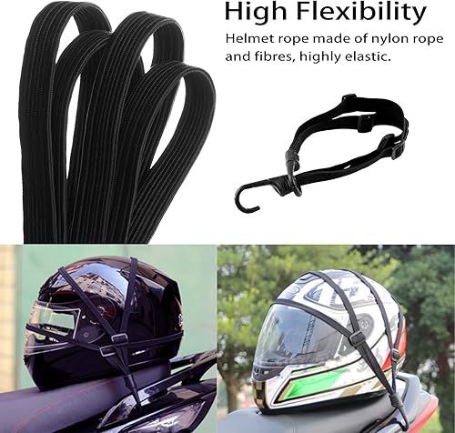 Miniatura 3 de Paquete de 2 correas elásticas para casco de motocicleta de 23.6 pulgadas con 2 ganchos, correa elástica de malla retráctil para casco y equipaje