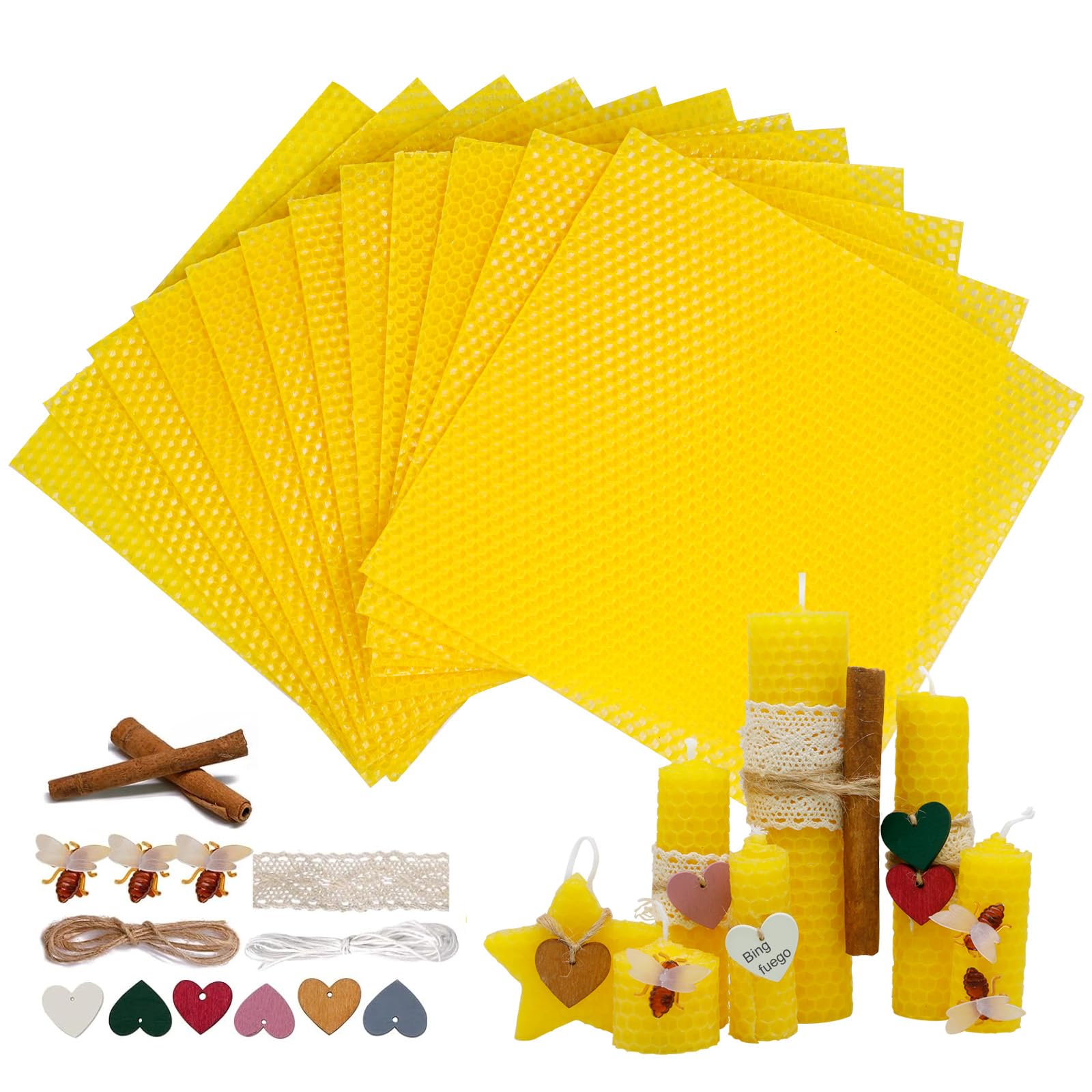 Kit de fabricación de velas de cera de abeja para niños, 12 hojas de cera de abeja de colores amarillos brillantes para hacer velas, kit de rollo de velas de cera de abeja natural para adultos, hojas