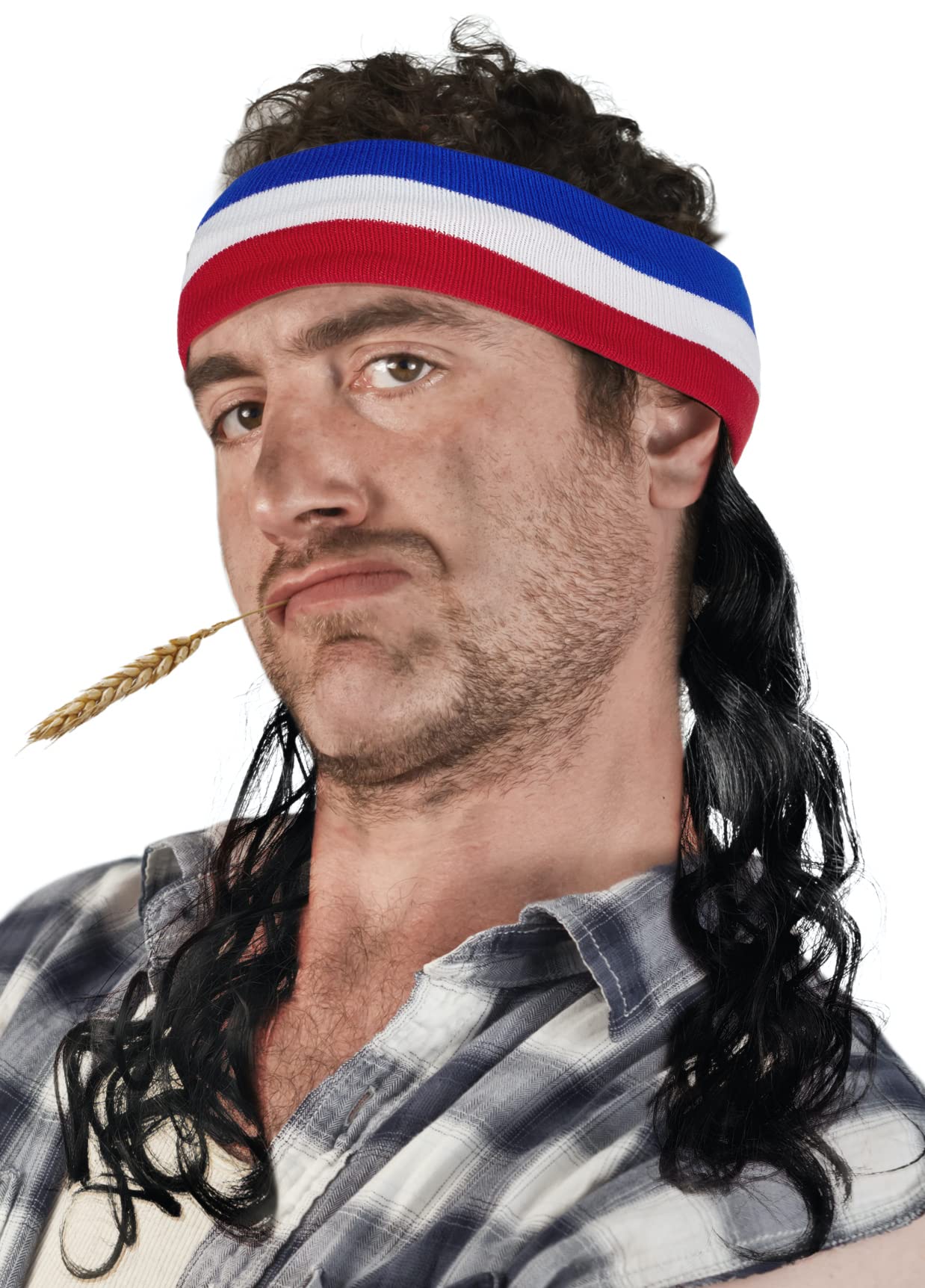 Mullet Headband with Hair Headband Hillbilly Headband Chav Wig Chav Wig Pimp (Black)