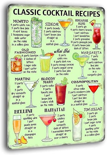 Dazouxu -Recetas clásicas de cóctel vintage de hojalata Bar Club Man Cave Pub Decoración de pared de metal 8 x 12 pulgadas