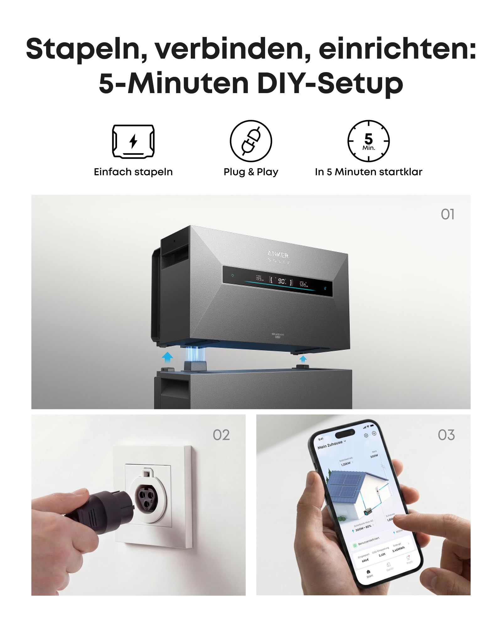 Anker SOLIX Solarbank Max AC, Balkonkraftwerk mit Speicher 7Kwh 3500W, All-in-One Plug&Play Heimspeicher, 10000 Zyklen, 5 Min Installation, Solaranlage mit Wechselrichter