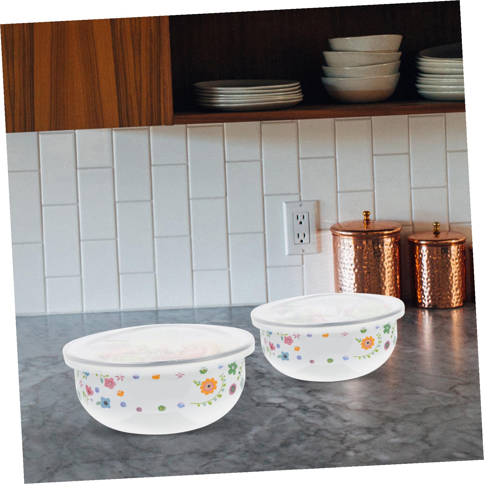 UPKOCH Set Contenitori Smaltati Con Coperchio 7.5In Ciotole Rotonde Per Insalata Frutta Noodles Conservazione Freschezza Casa Ristorante