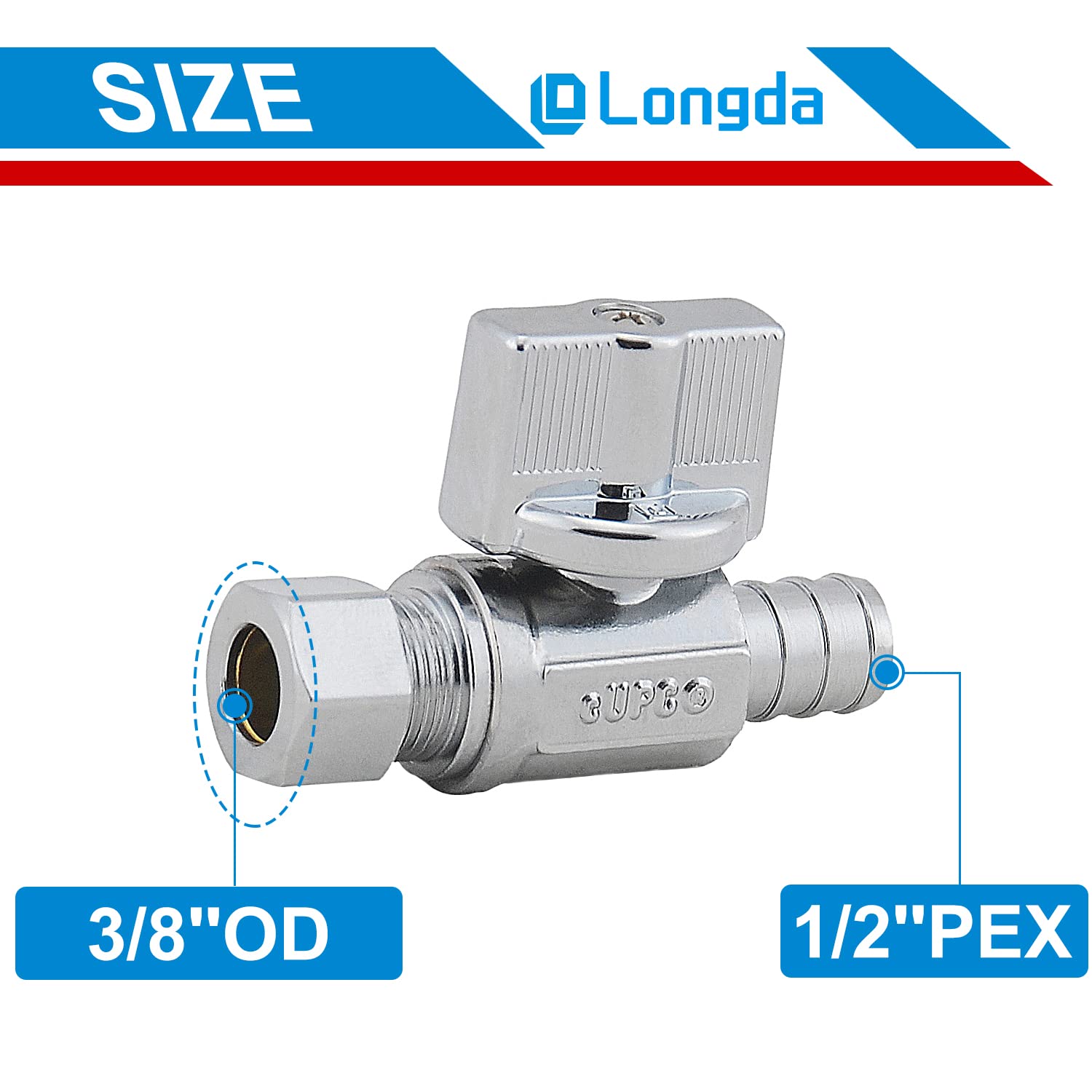 (2-pak) Prosty zawór odcinający 1 cm OD Kompresja × 1.3 cm PEX Chromowany zawór prosty, ćwierćobrotowy zawór kulowy odcinający wodę