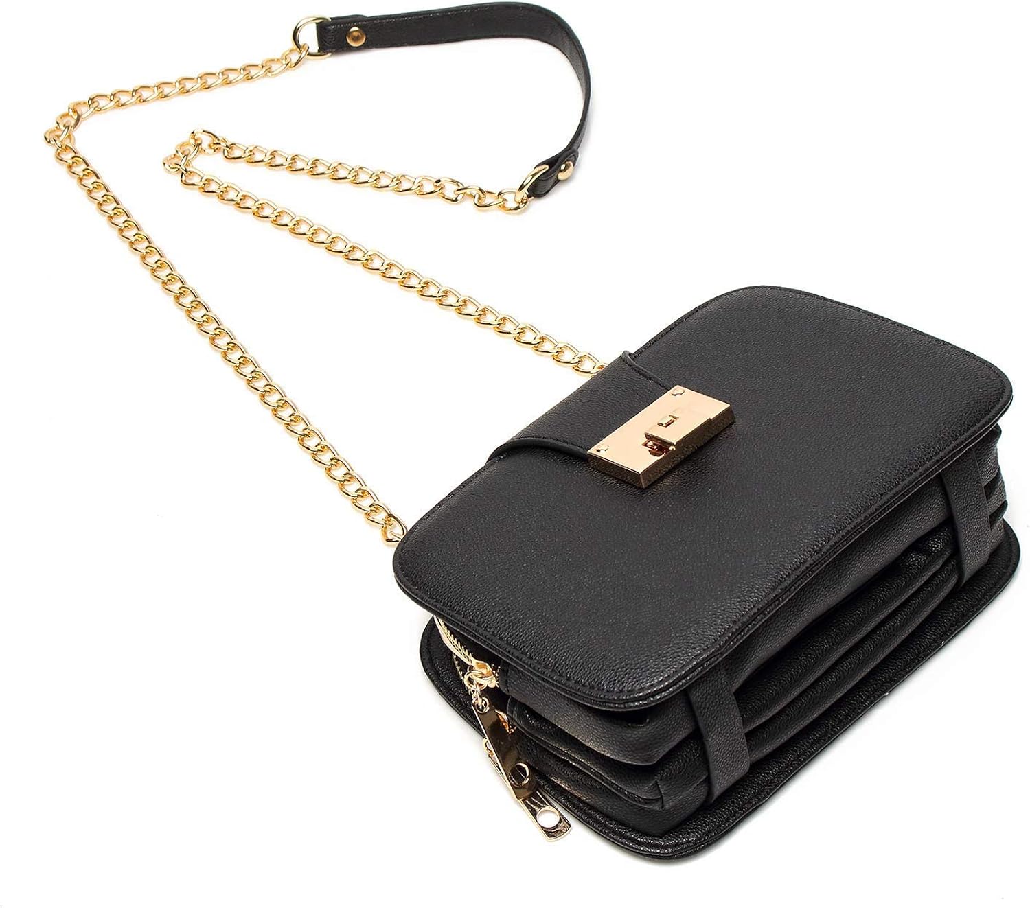DCCN Bolso de Hombro de Cuero de PU para Mujer Bolso de Hombro pequeño Retro, Negro