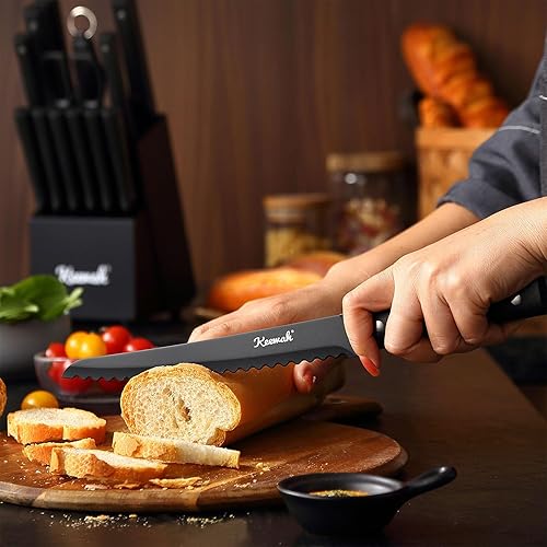 Miniatura 5 de Keewah Juego de cuchillos de cocina de 15 piezas con bloque, negro