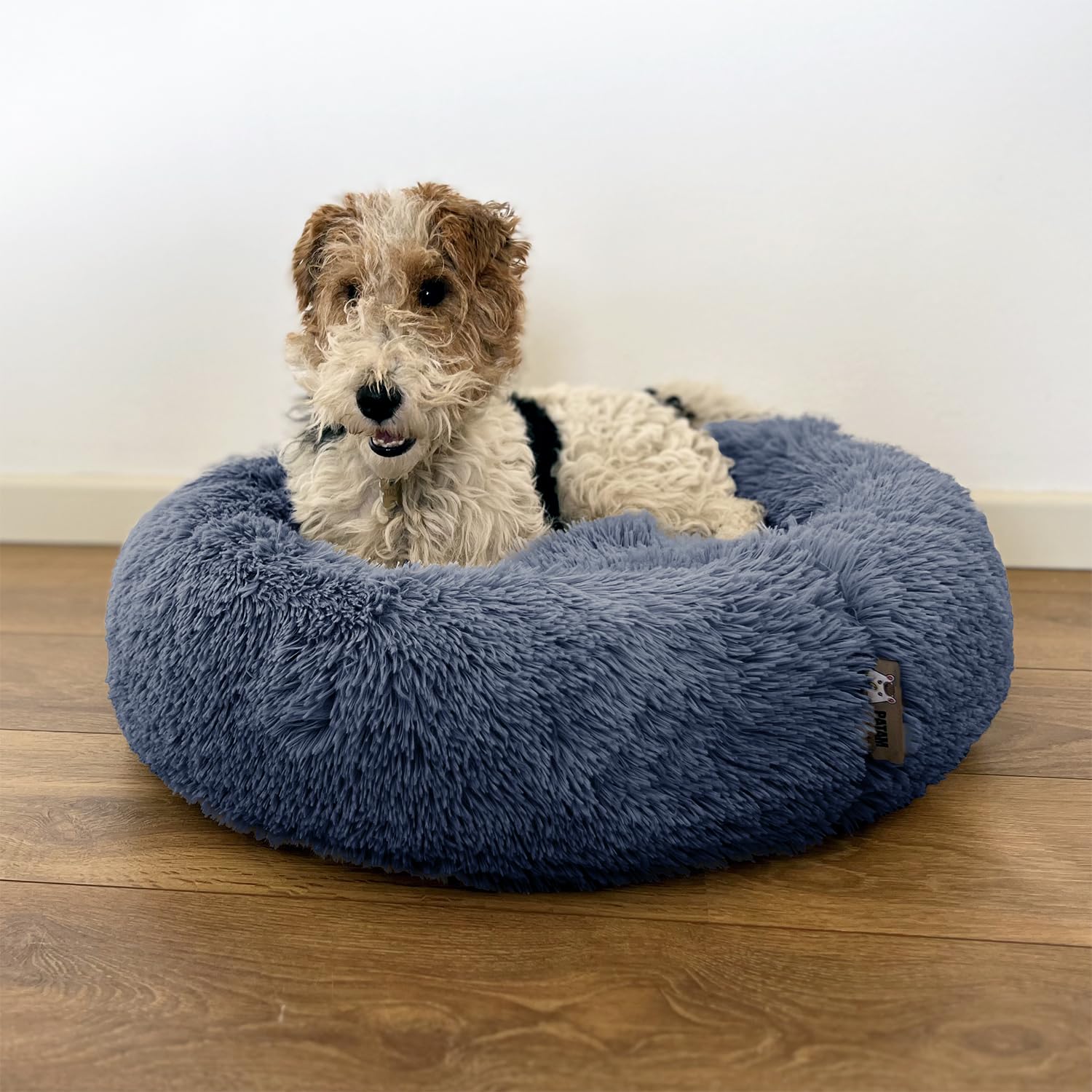 Hundebett aus Plüsch für Hunde und Katzen, Abnehmbarer Bezug, rutschfest, maschinenwaschbar - Alaska Blau, Large 71 cm