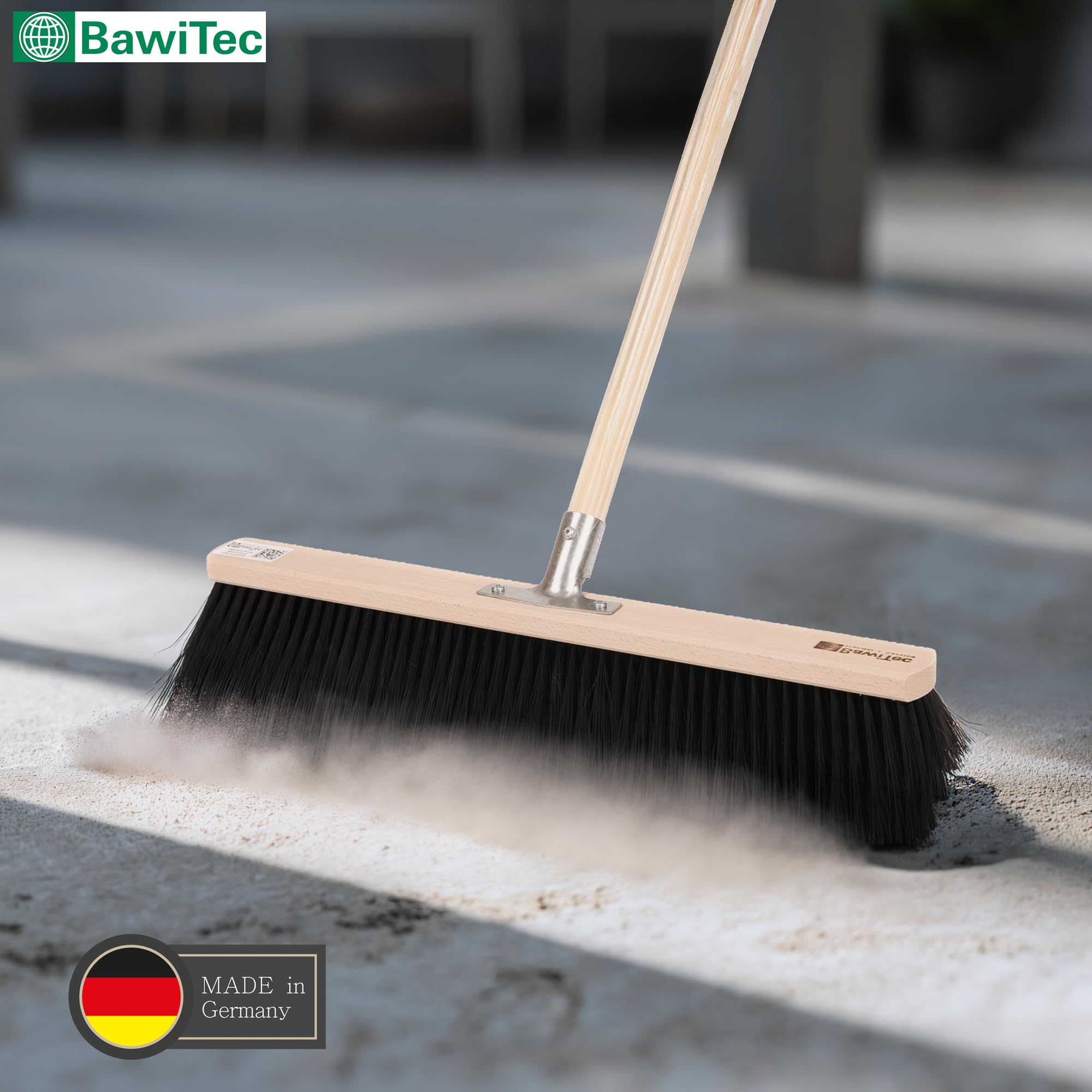 Profi Saalbesen weiche Kunsthaar Borsten 100cm mit Stiel 160cm Lang Besen | Mit Geräte-Holzstiel Ø28mm, Stabiler Metall-Stielhalter, Für glatte Böden, Für Innenbereiche