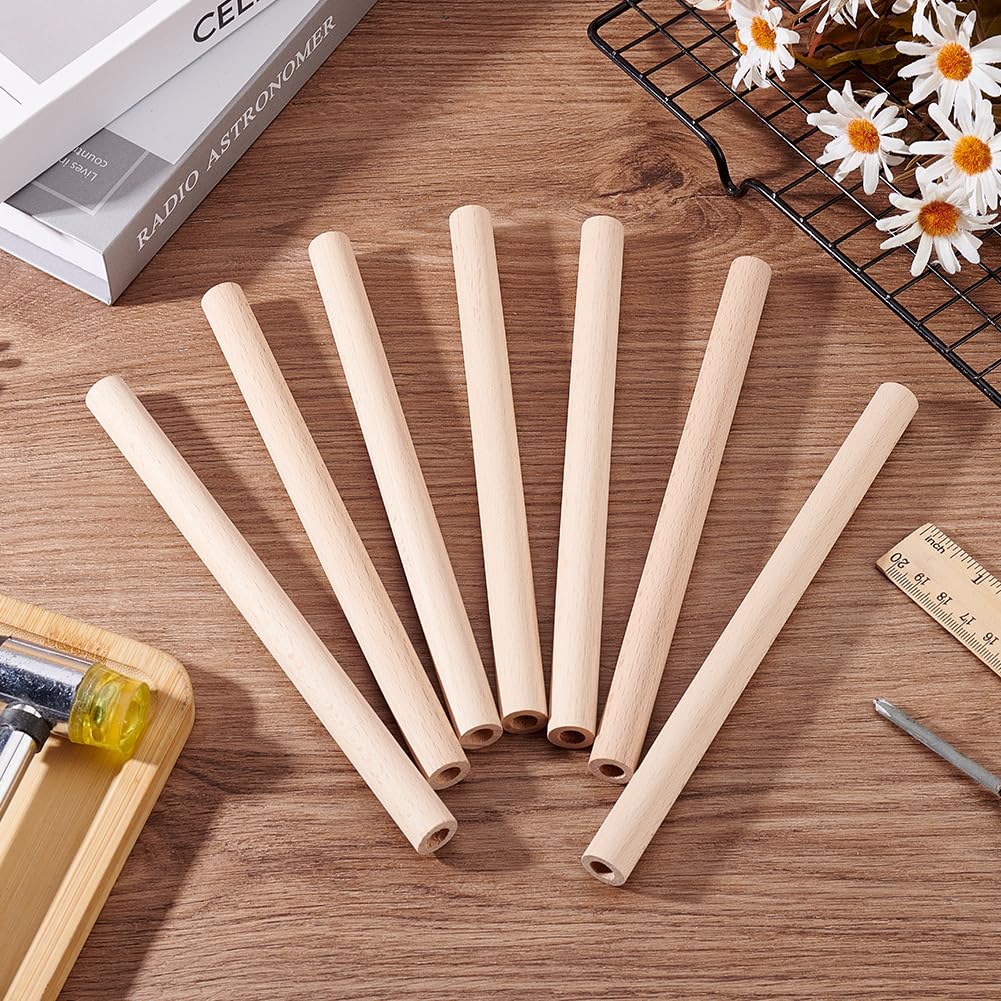 OLYCRAFT 40 bastoncini di legno cavi rotondi da 200 x 15 mm, con foro da 8 mm, aste rotonde in legno di faggio non finito, per progetti artistici fai da te