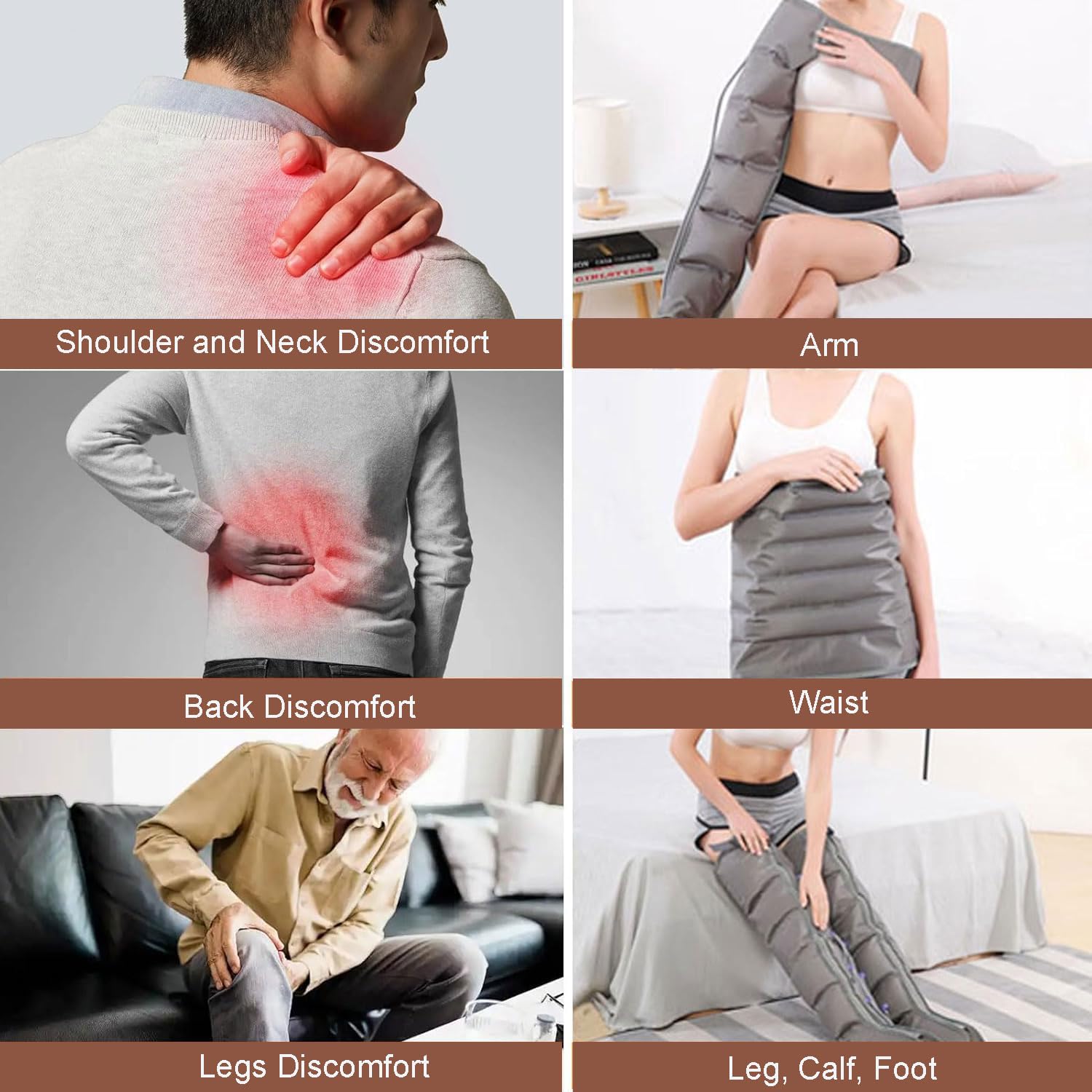 Presoterapia para Casa Piernas y Abdomen Brazos, Botas Presoterapia Drenaje Linfático, Compresión de Aire Masaje de Piernas Masajeador de Compresión 6 Cavidades para Pierna Hinchadas y Cansadas
