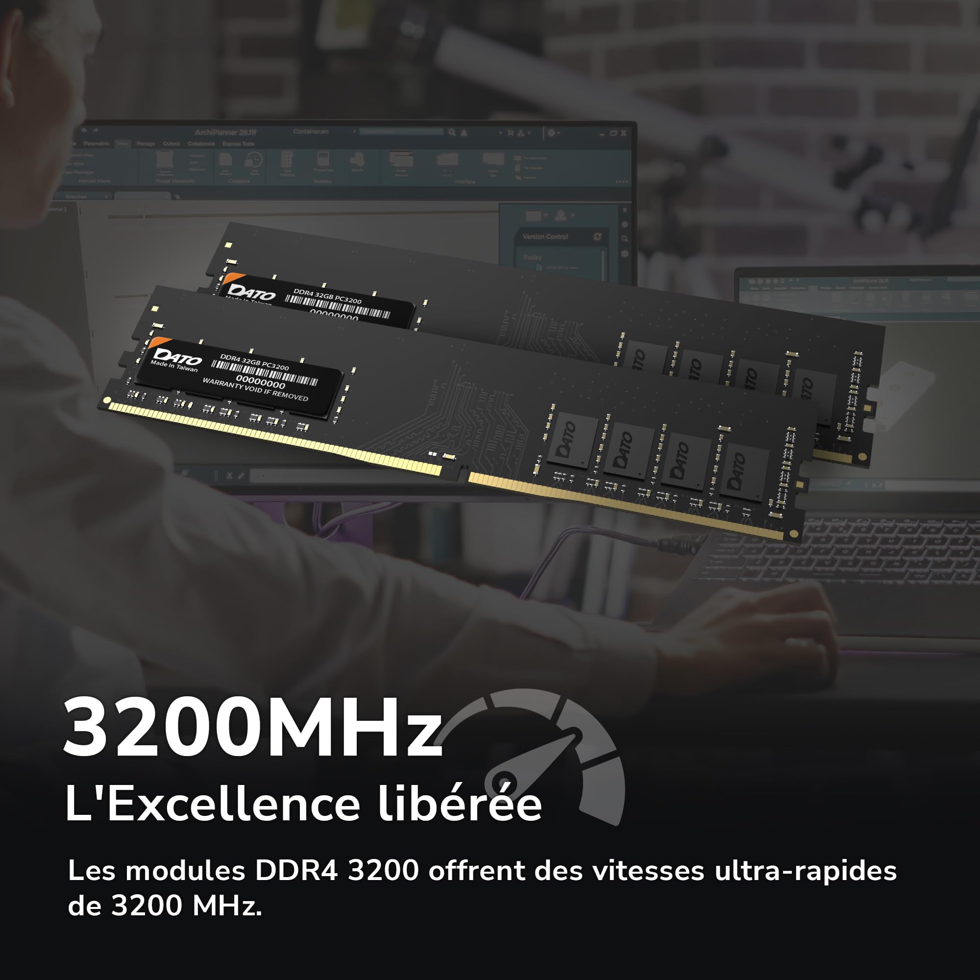 DATO 16Go DDR4 3200MHz PC4-25600 Non-ECC 1.2V CL22 288 Broches UDIMM pour Ordinateur de Bureau Module de mémoire Mise à Niveau