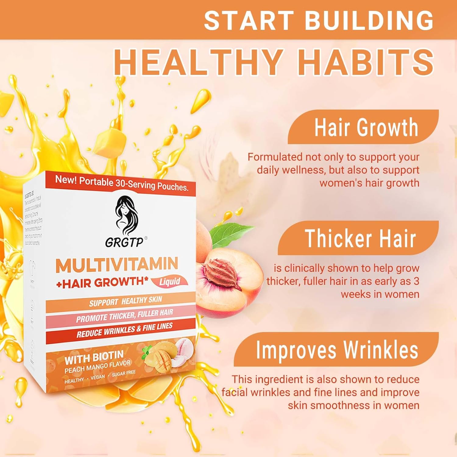 Liquid Multivitamin + Hair Growth | Biotin 10000mcg | Support Healthy Skin,Promote Thicker,Fuller Hair,Reduce Wrinkles & Fine Lines | 15.22 Fl Oz - Image 5