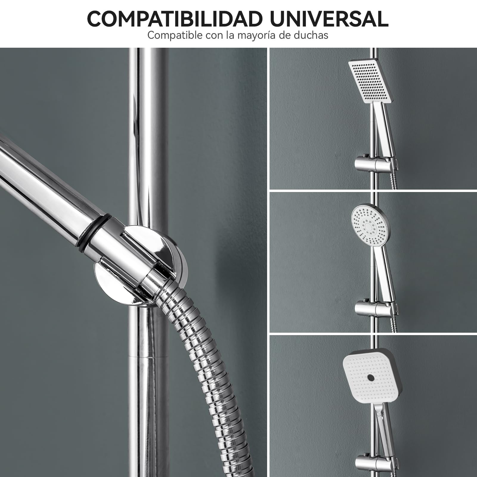 Auralum Barra de Ducha 70cm de Acero Inoxidable con Estante sin Taladrar, Columna de Ducha sin Grifo con Soporte Ajustable 360°, Ø22mm Compatible con Agujeros Existentes, Ideal para Renovación, Cromo