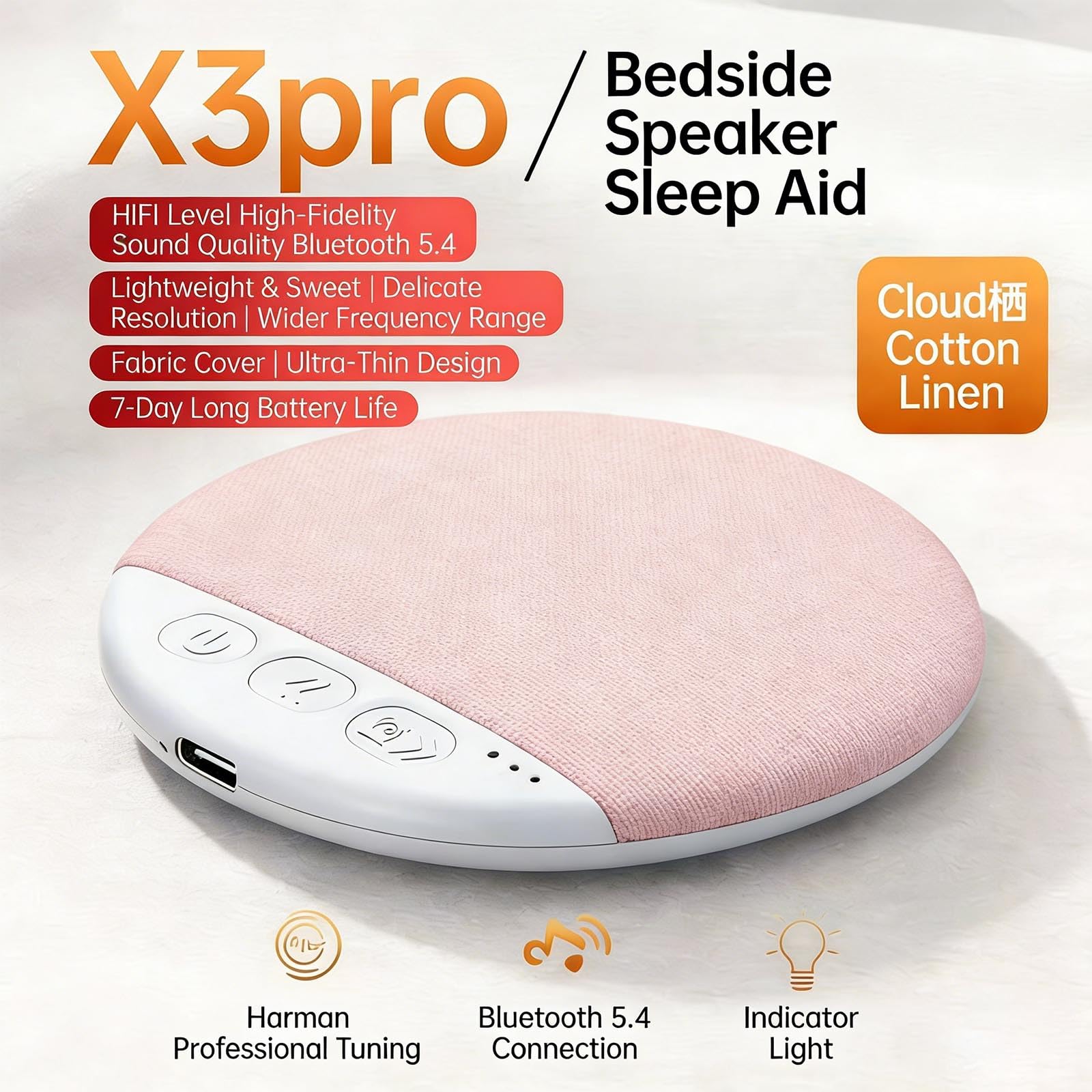 Bluetooth Pillow Speaker for Sleeping, Mini Portable Under Pillow Speaker with White Noise Timer Wireless Sleep Aid, Stereo Bass Private Sleep Headphones for Adult (Pink) — view 4