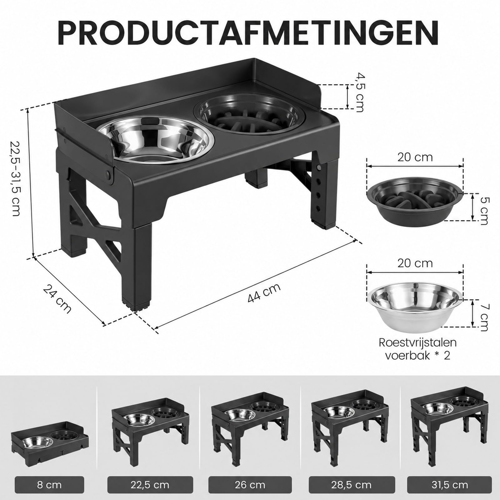 Cuenco para perros elevado, de acero inoxidable 304, con cuenco antienredos
