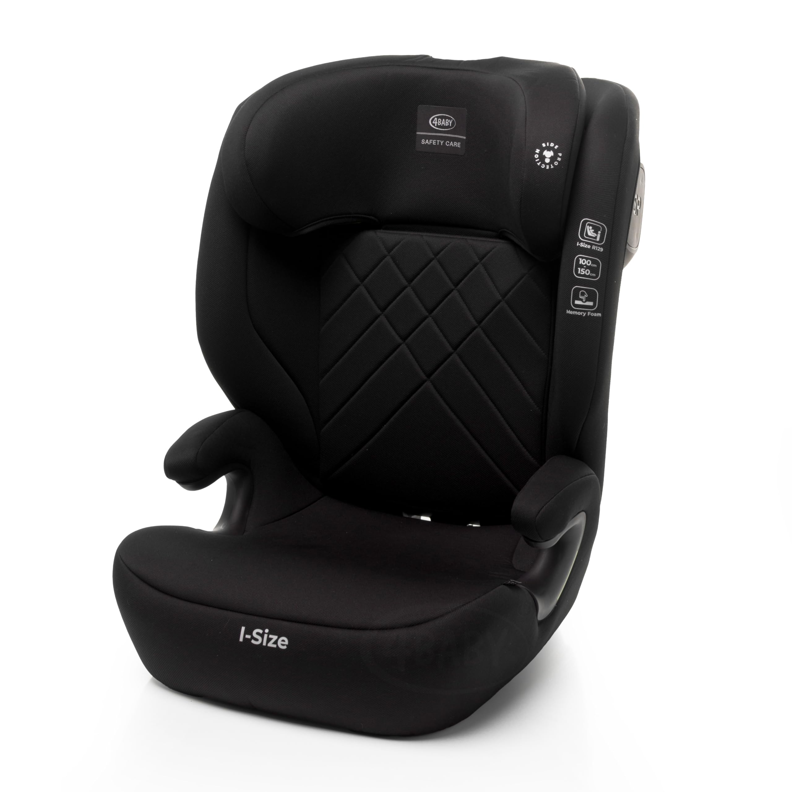 KINDERSITZ 4Baby Nero i-SIZE 100-150 cm, 10-fach VERSTELLBARE, KOPFSTÜTZE, Seitenaufprallschutz (Schwarz)