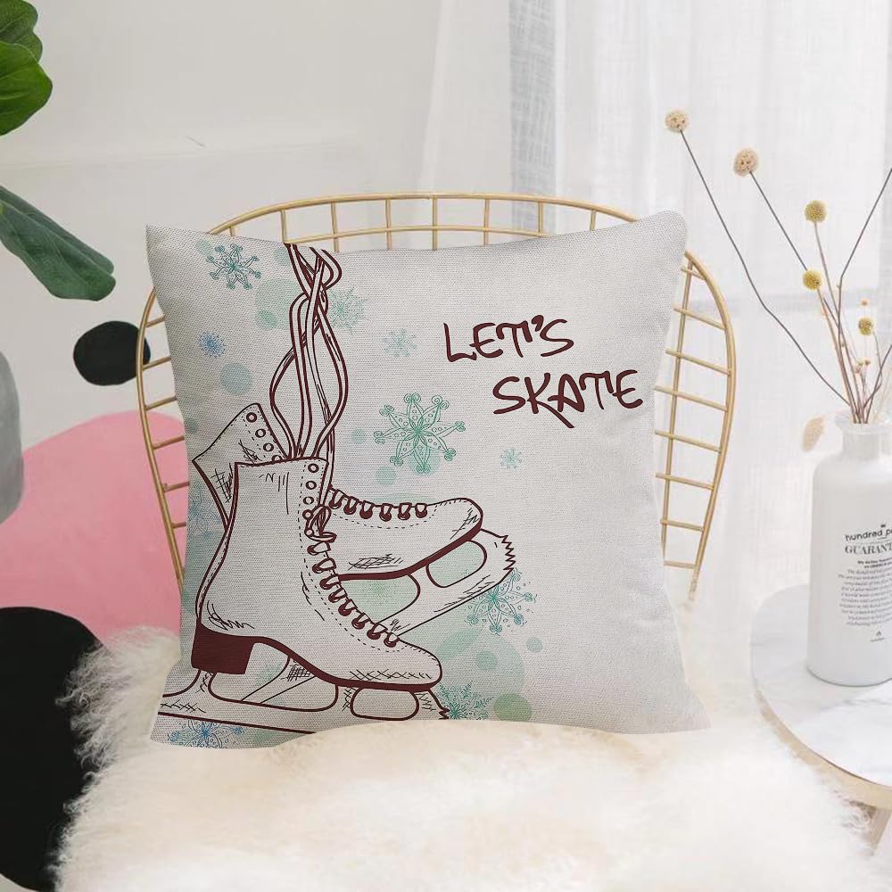HYMSXW Cushion Cover,Throw Pillow Case Home Decorative for Living Room Bedroom Sofa Chair 20X20 Inch,Winter illustration or card with skates,Pillowcase 50X50cm