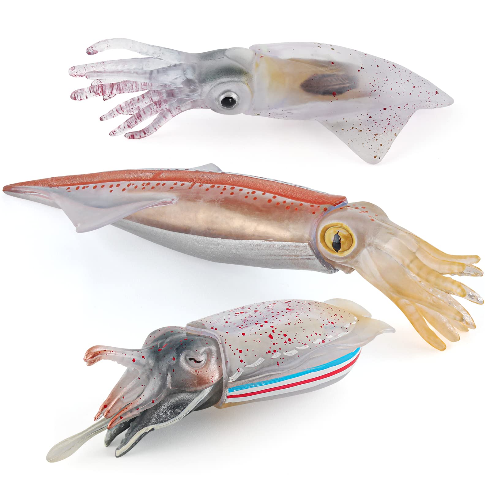 Ocean Sea Marine Animal Figure Toys Playsets 3 PCS Squid Model Toy Desktop Decoration Collection Party Favors Toys for Boys Girls Kids