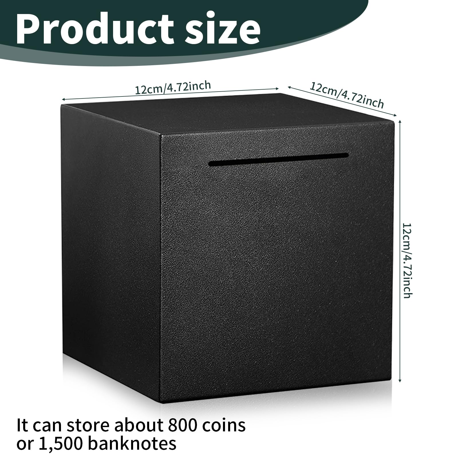 Spardose Nicht Zum öffnen, 12x12x12 cm Money Box Edelstahl Sparbox Schwarz Sparschwein Ohne öffnung Sparbüchse für Erwachsene Münzen und Scheine