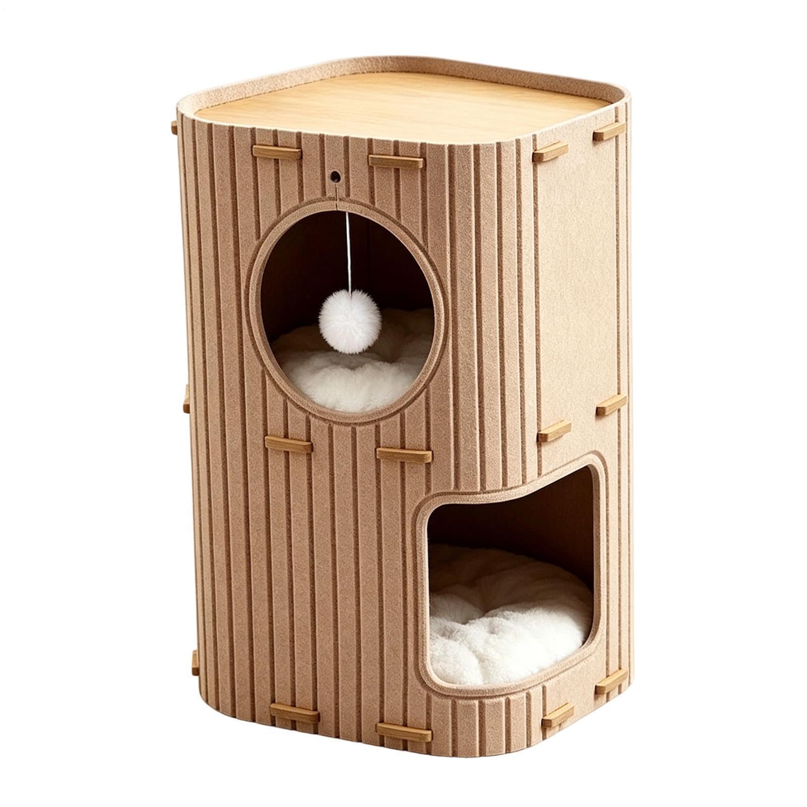 Condo de dos pisos: refugio suave, cubito acolchado para dormir, juguete interactivo para colgar, de salón, perfecto para animales pequeños, lactantes, siestas, santuario, cabina de espacio de