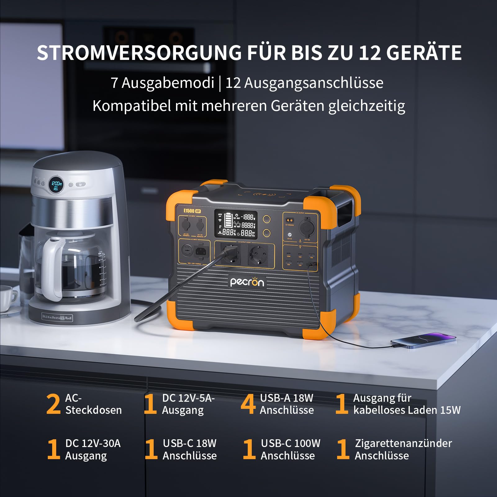 Station Électrique Portable Pecron E2000LFP 2000W - 1920Wh Extensible à 8064Wh