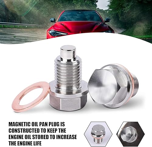 Miniatura 5 de 6 tapones de drenaje de aceite para automóvil, M12 x 1.75 de acero inoxidable resistente a prueba de fugas, repuesto 11026-01M02, con 5 juntas,