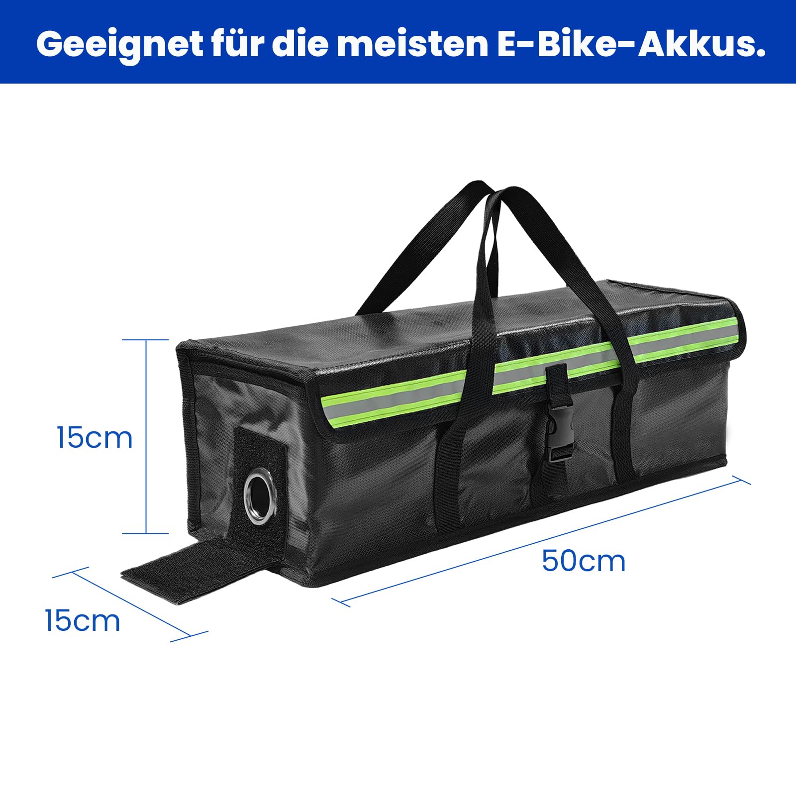 Ebike Akkutasche 2 Stück Feuerfeste Akkutasche bis 2300 °C, für Lagerung Transport Laden, wasserdicht, Reißverschluss Klett, für E-Bike Akku