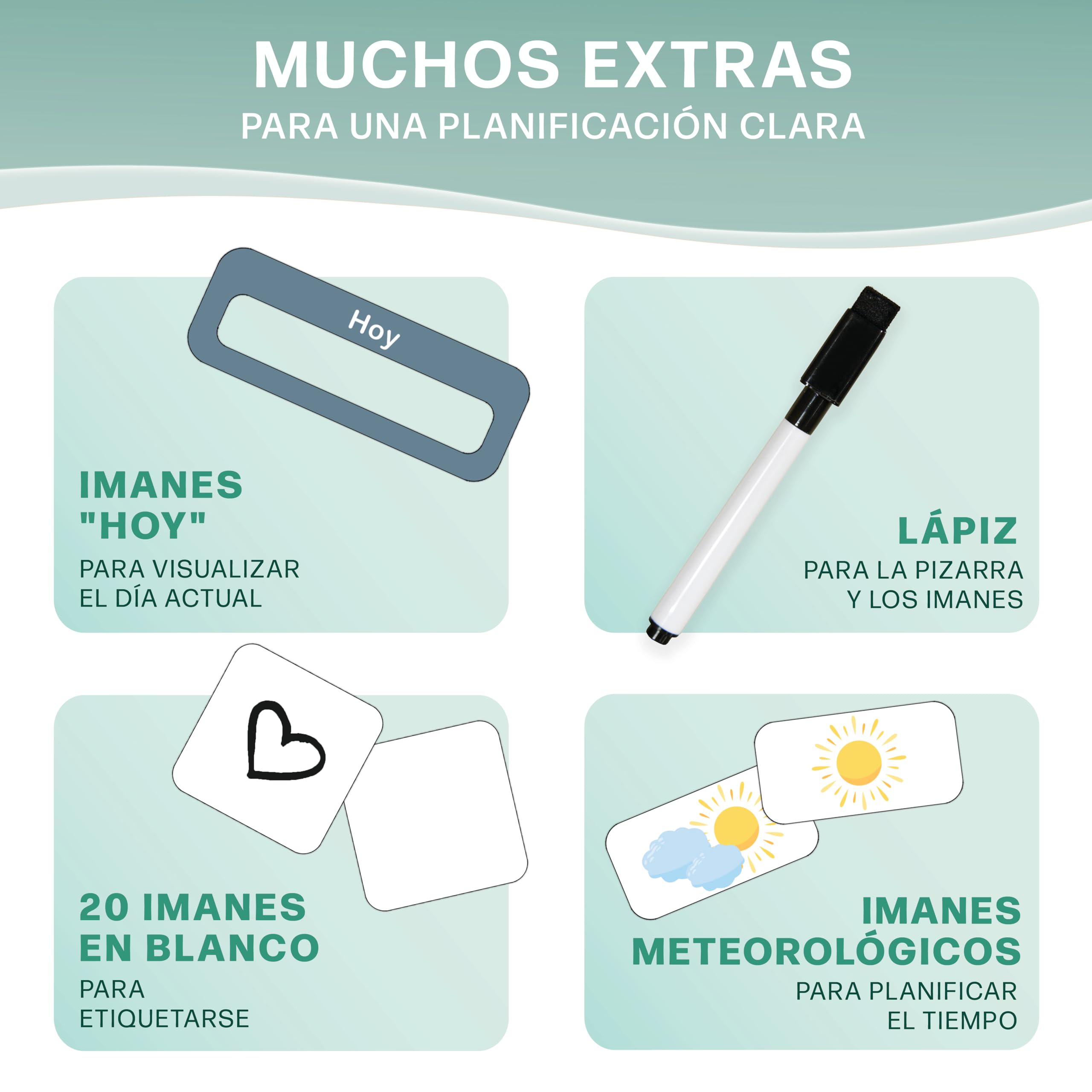 Planificador semanal para niños - Pizarra magnética Montessori con un bonito diseño que incluye 196 imanes y un bolígrafo - Juegos educativos a partir de 3 años - Calendario infantil