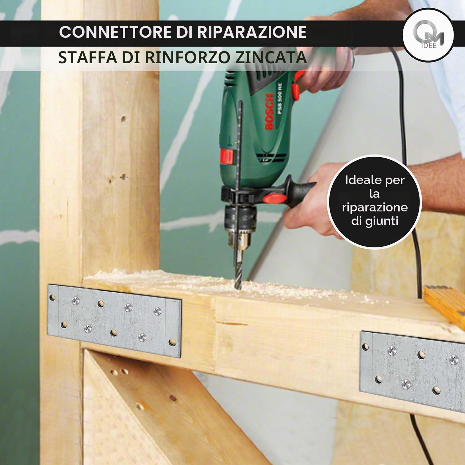 10 x Piastre forate (100 x 40 x 2) Piastra di fissaggio, Connettore per legno, Lastrina di giunzione piatta, Piastra di montaggio zincata in acciaio