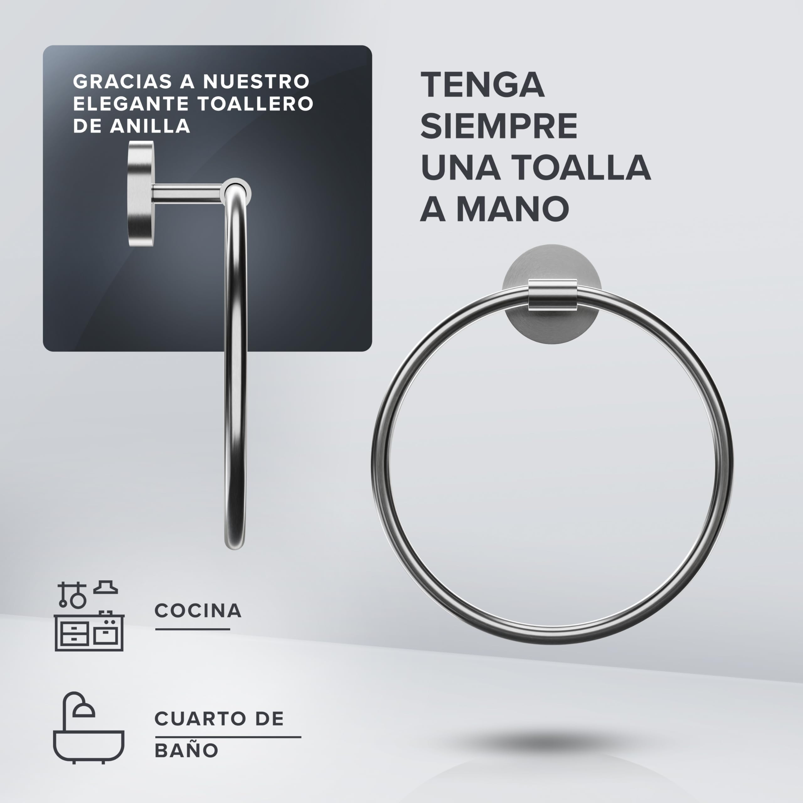 ovimar Anillo de toalla Rubjerg rectangular | acero inoxidable plateado | toallero para taladrar | diseño moderno | fijación en la pared | para el baño, los invitados o la cocina
