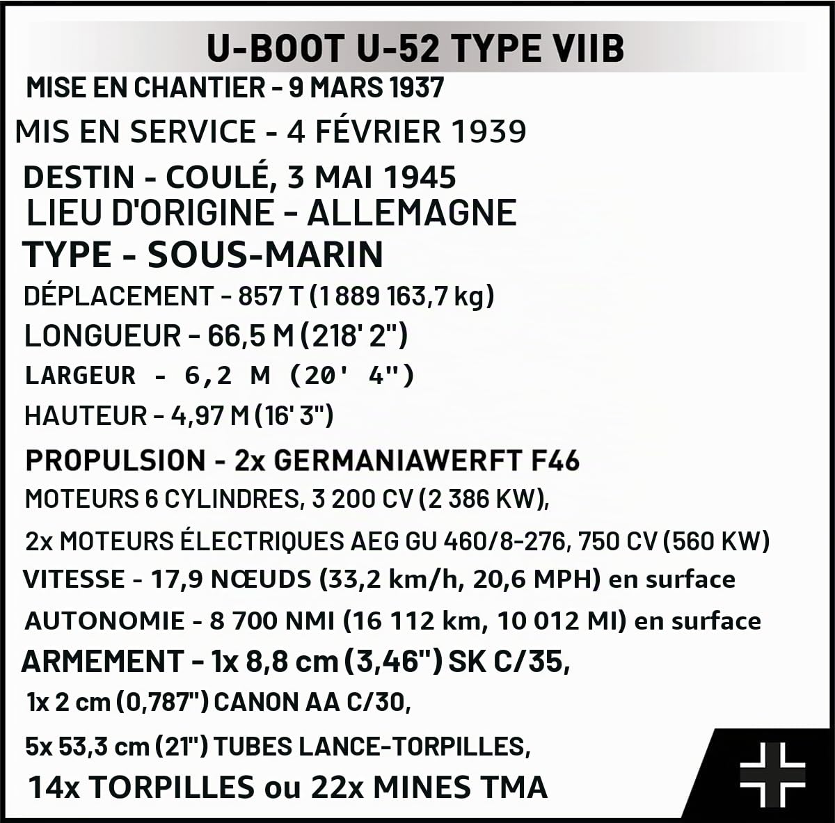German Submarine Type VIIB (U-Boat U-52)