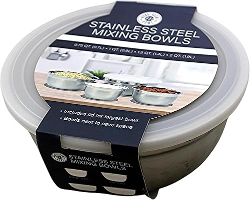 Miniatura 2 de Dependable Industries inc. Essentials Juego de 4 cuencos de acero inoxidable para preparar comidas, el más grande tiene una cubierta, refrigerador y