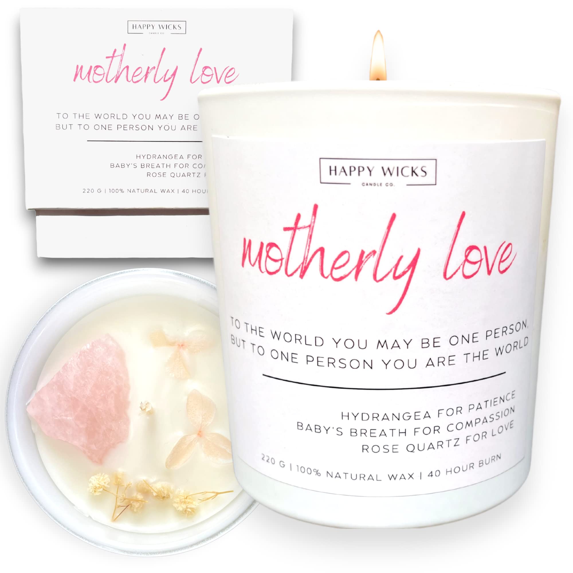 Happy Wicks Motherly Love Candle | Aromatherapy Decorative Affirmation Candle with Crystals - Gifts for Mom, Charka Desk Decor with Motivational & Spiritual Inspiration - Birthday Gifts for Women