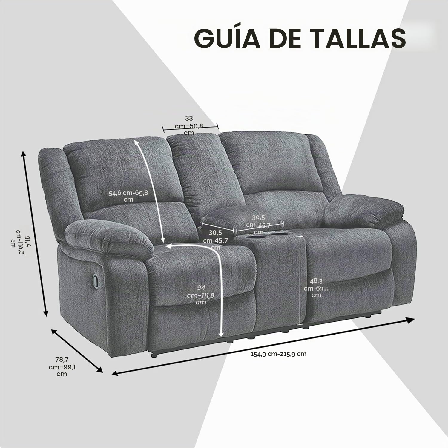 ULTICOR Sofá biplaza reclinable con Funda de Consola Central, 8 Piezas de Terciopelo elástico, Fundas de sofá reclinable, Grueso, Suave, Lavable (Negro)