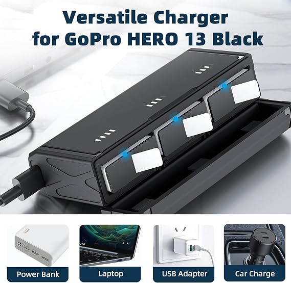 AFAITH バッテリー充電器 Enduro バッテリー充電器 トリプルスロット充電ケース スマート電源インジケーター付き GoPro Hero 13 ブラック バッテリーとTFカードの収納用 ポケットサイズ ポータブル