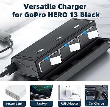 AFAITH バッテリー充電器 Enduro バッテリー充電器 トリプルスロット充電ケース スマート電源インジケーター付き GoPro Hero 13 ブラック バッテリーとTFカードの収納用 ポケットサイズ ポータブル