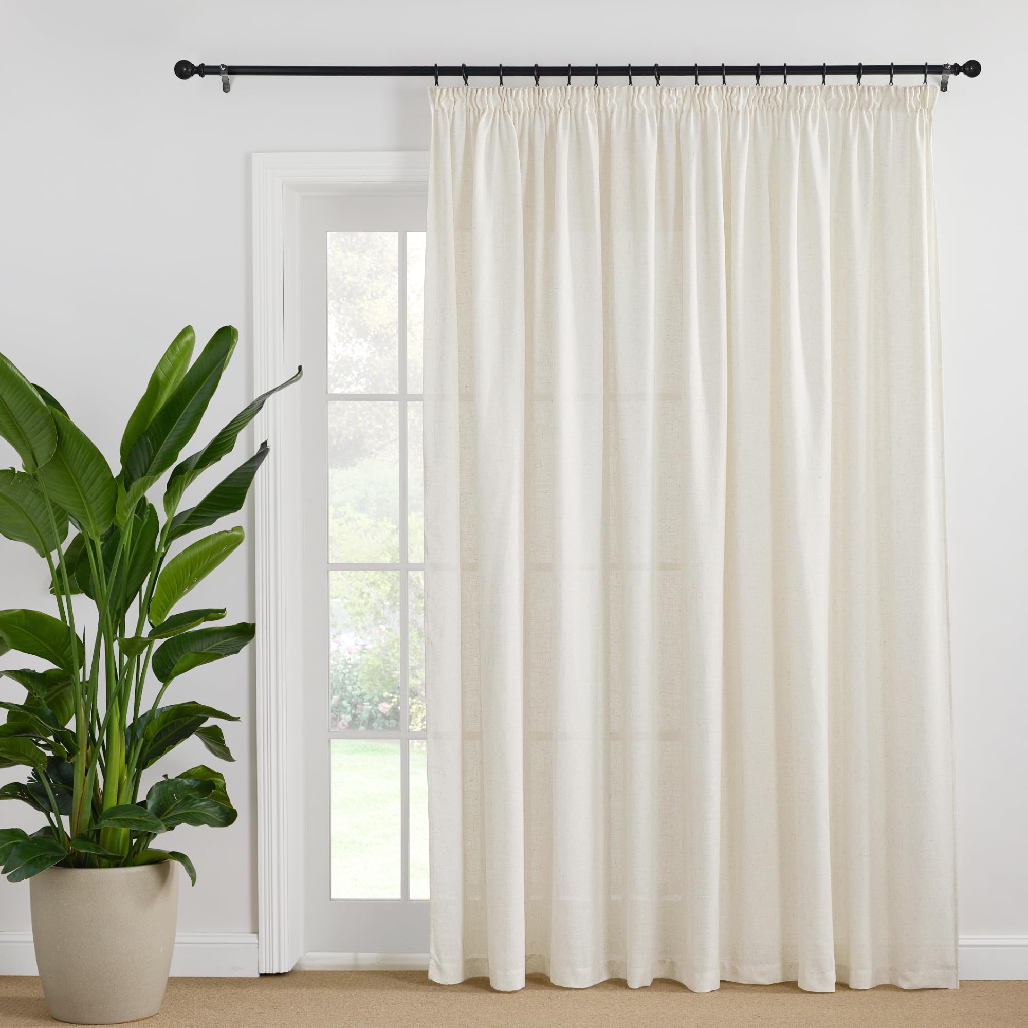 PONY DANCE Cortinas Translucidas de Lino 300x220cm(AnchoxAlto) para Riel con Ganchos, Visillos Grandes 1 Pieza de 3 Metros para Salon/Dormitorio, Crema