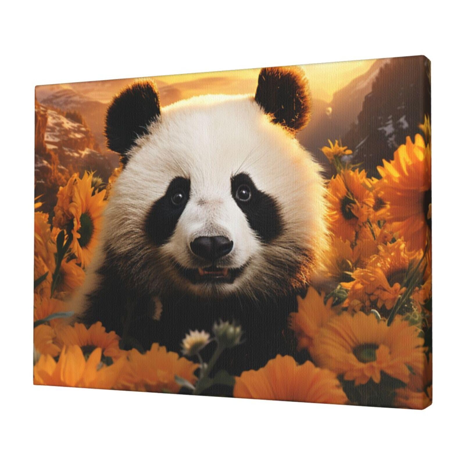 FodPand Canvas Wall Art for Living Room Wall Decor 12"x16" Modern Artwork Painting Pictures Hanging Canvas Prints Panda and Sunflower Aesthetic Wall Art for Bedroom Bathroom Office Wallart Decor