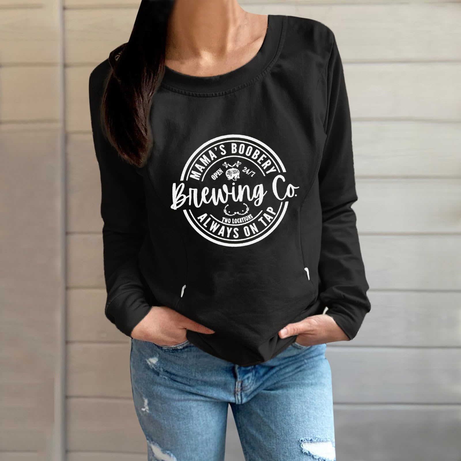 Sweat-Shirt Zip sur Le Devant Maternité Pull-Over d'allaitement Hauts d'allaitement Sweats Enceinte Vêtements d'allaitement à Manches Longues Allaitement Sein Sweat-Shirt de maternité