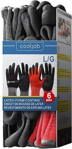 Miniatura 9 de Cooljob Guantes de jardinería para mujeres y hombres, 6 pares de guantes de jardín transpirables con revestimiento de goma, talla mediana y grande