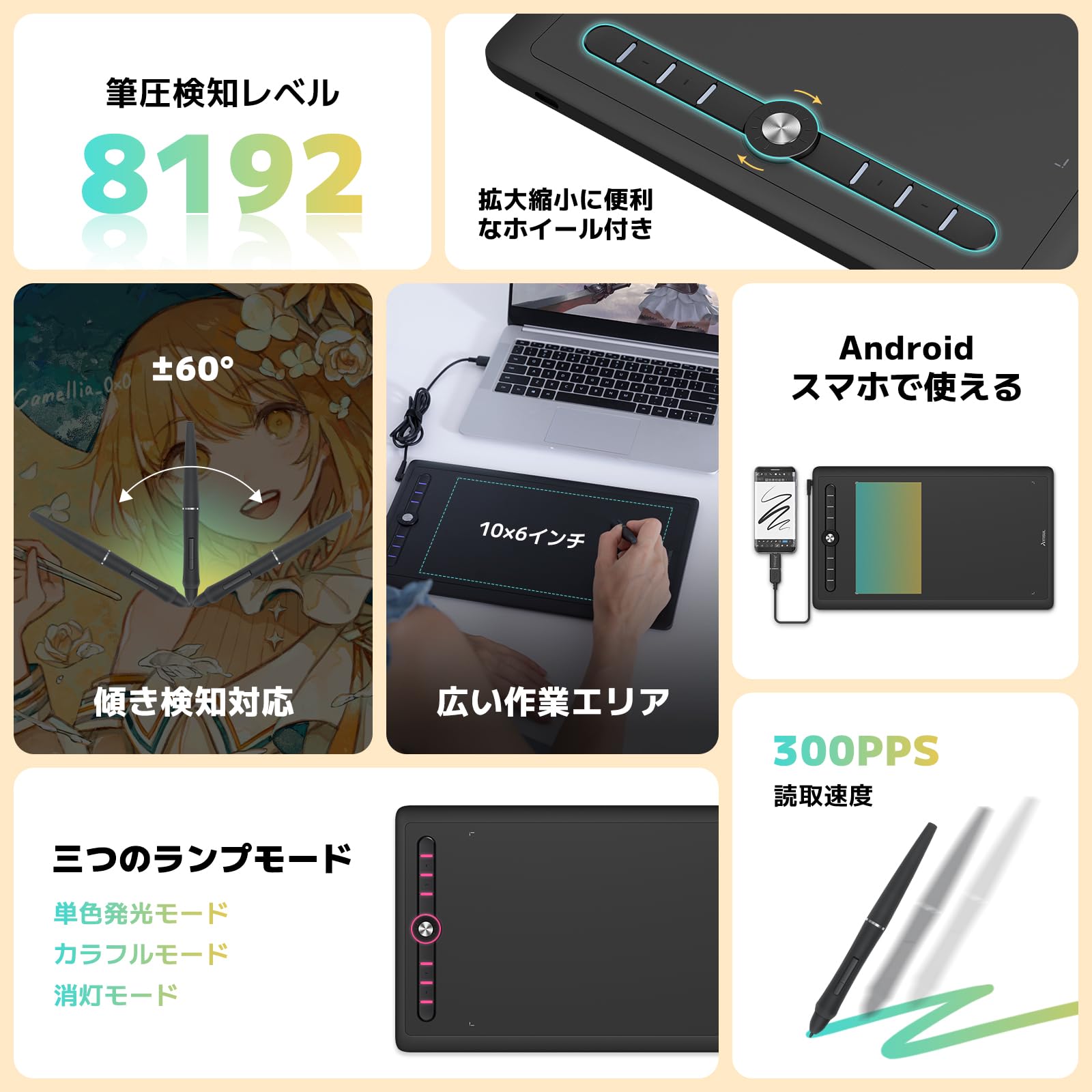 Artisul M0610Pro ペンタブレット 10x6.3インチ Amazon | Artisul ペンタブ 拡大縮小がしやすいホイール搭載 スマホで