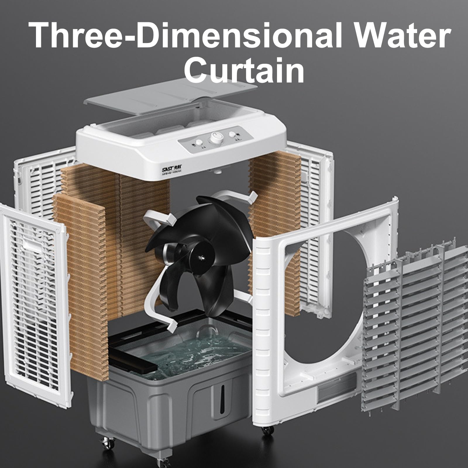 Verdunstungsluftkühler Ventilator 50L Wassertank 3 Geschwindigkeiten Tragbare Klimaanlage für Raumkühlung