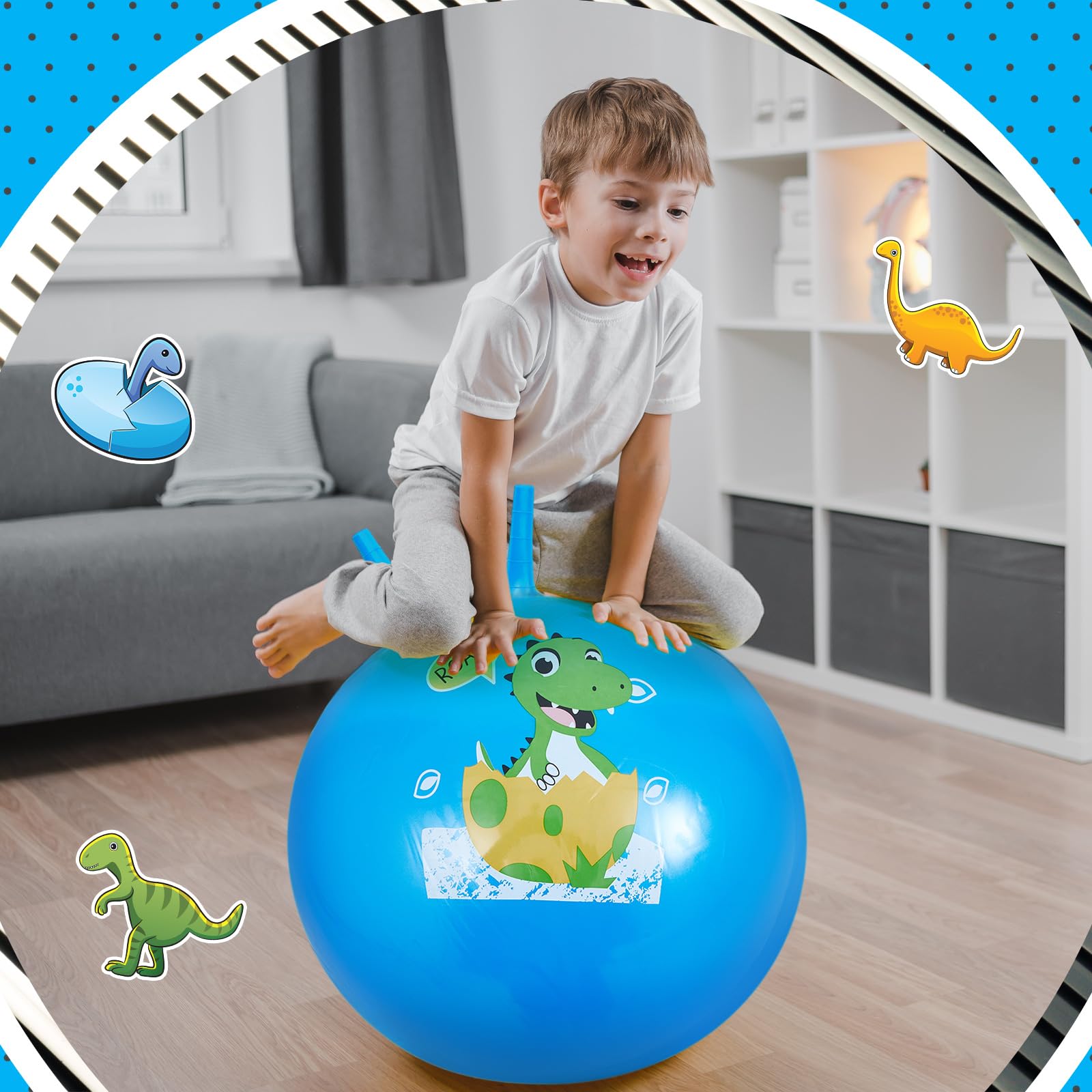 Blulu Tramoggia spaziale a forma di dinosauro da 61 cm, con manico, con pompa, grande palla gonfiabile per giardino, attività all'aperto e al chiuso, attività estive, giochi di esercizio