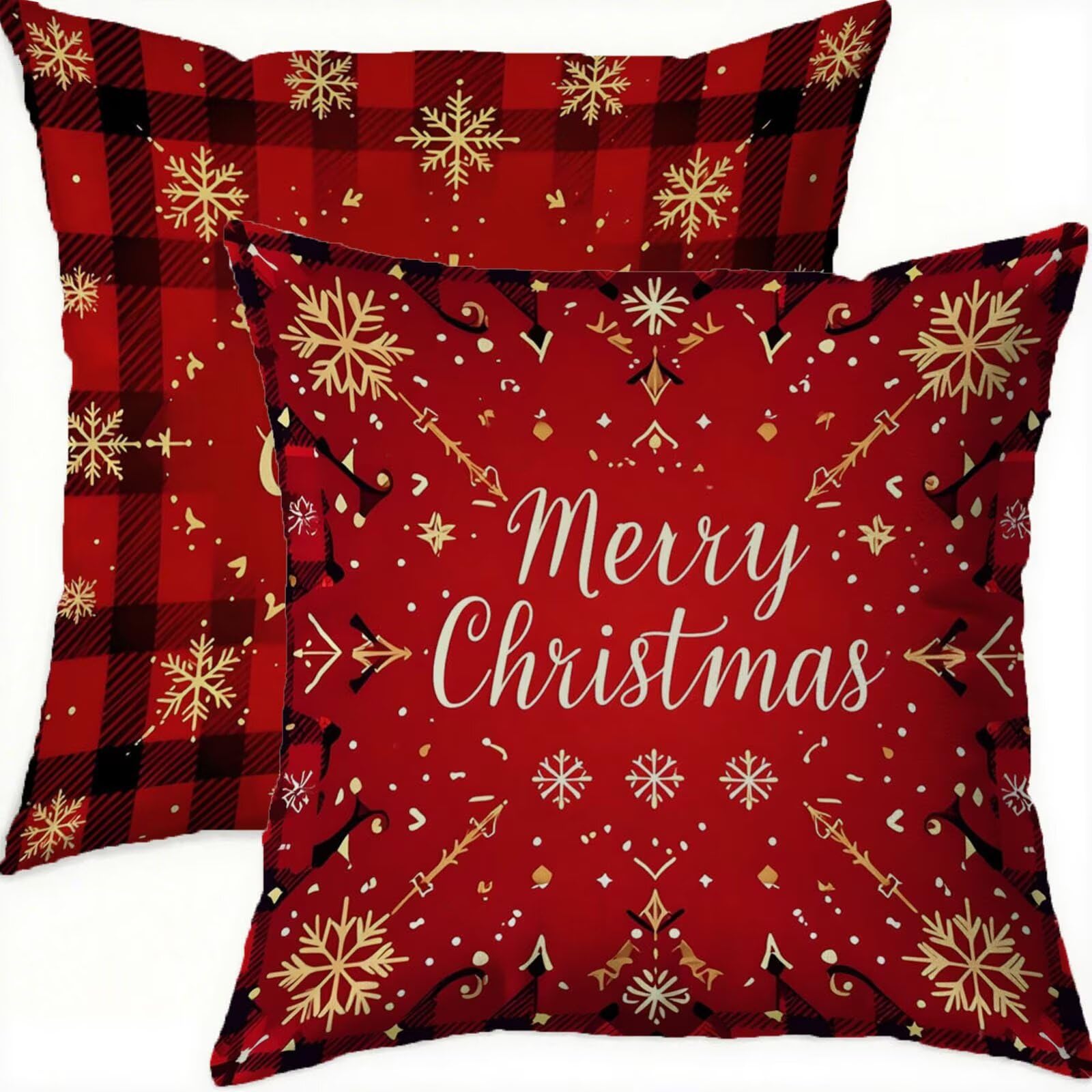 Taies d'oreillers Noël rouge 65x65 en velours pour canapé de salon