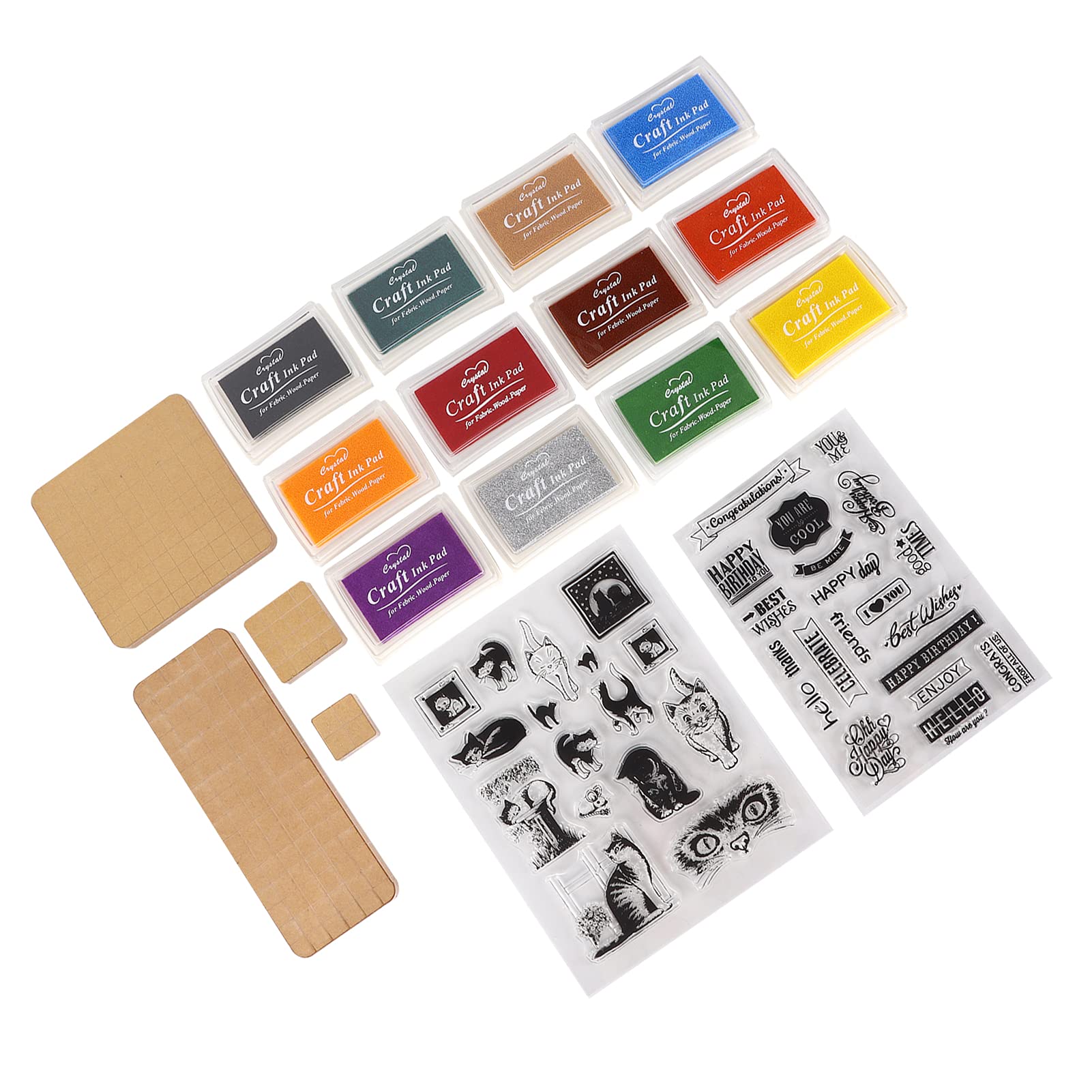 Acryl-Stempelwerkzeuge enthalten 4 Acrylblöcke, 12 Stempelkissen, 2 transparente Siegelstempelblöcke, Set für Bastelarbeiten, Kartenherstellung